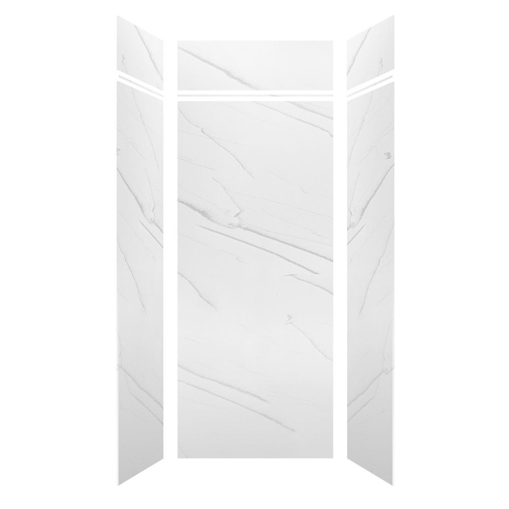 LWKX36368412-181 Lusso 36-in x 36-in x 84/12-in Glue To Wall 6-Piece Transition Shower Wall Kit, Palladio White