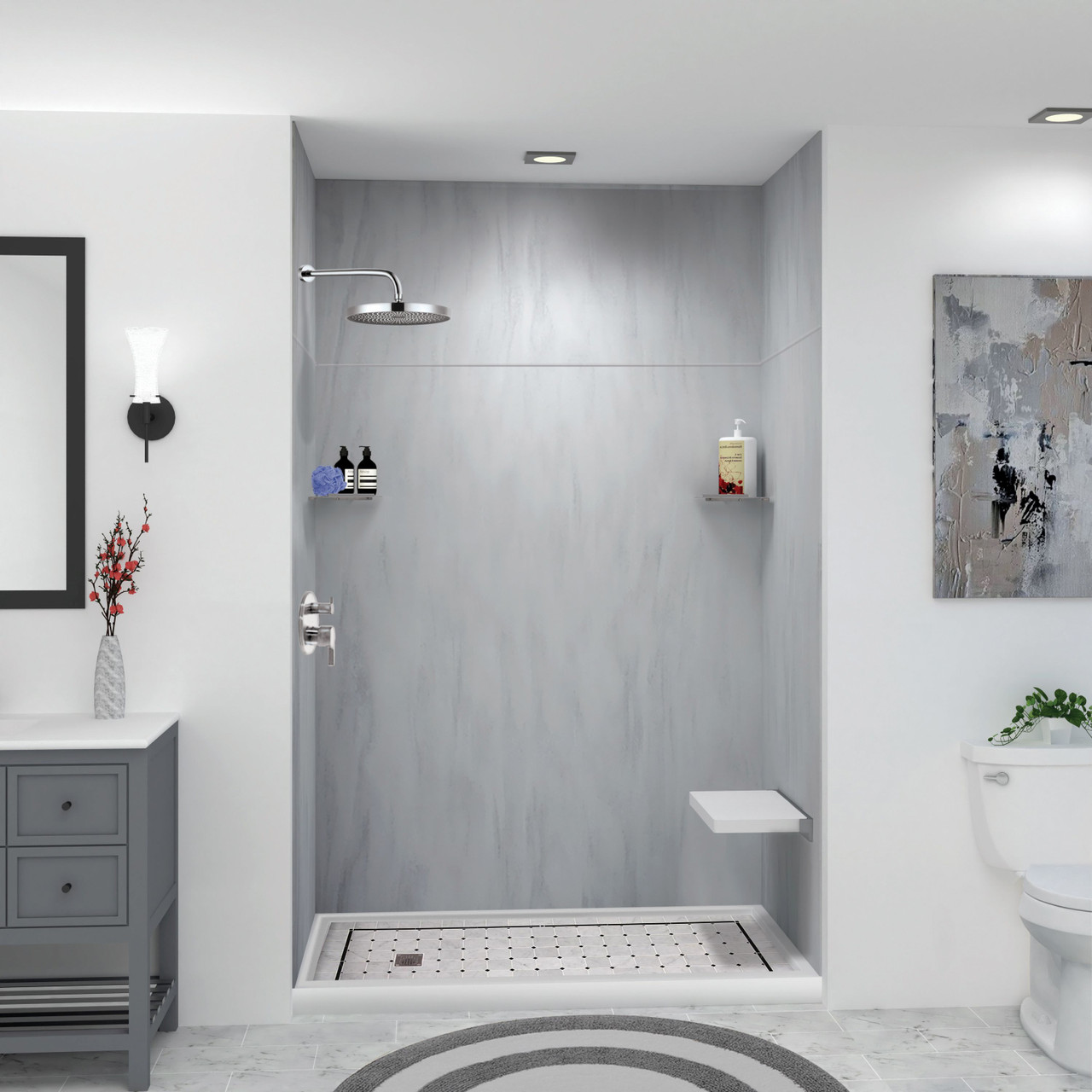 LWKX60367224-190 Lusso 60-in x 36-in x 72/24-in Glue To Wall 6-Piece Transition Shower Wall Kit, Bellanca