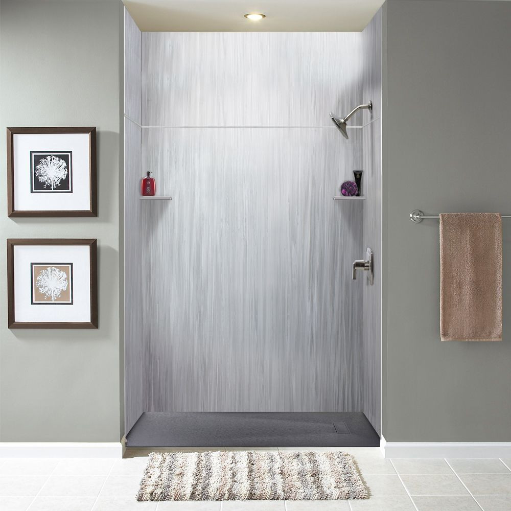 LWKX60367224-186 Lusso 60-in x 36-in x 72/24-in Glue To Wall 6-Piece Transition Shower Wall Kit, Glacier Grey