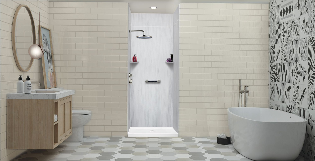 LWKX36368412-190 Lusso 36-in x 36-in x 84/12-in Glue To Wall 6-Piece Transition Shower Wall Kit, Bellanca