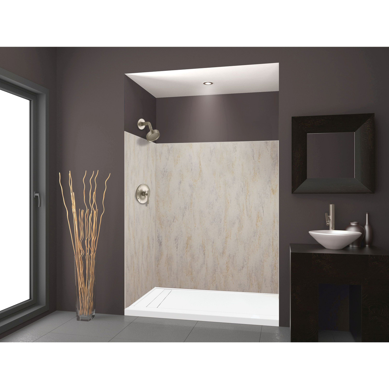 LWK603672-185 Lusso 60-in x 36-in x 72-in Glue to Wall 3-Piece Shower Wall Kit, Creme Carmel