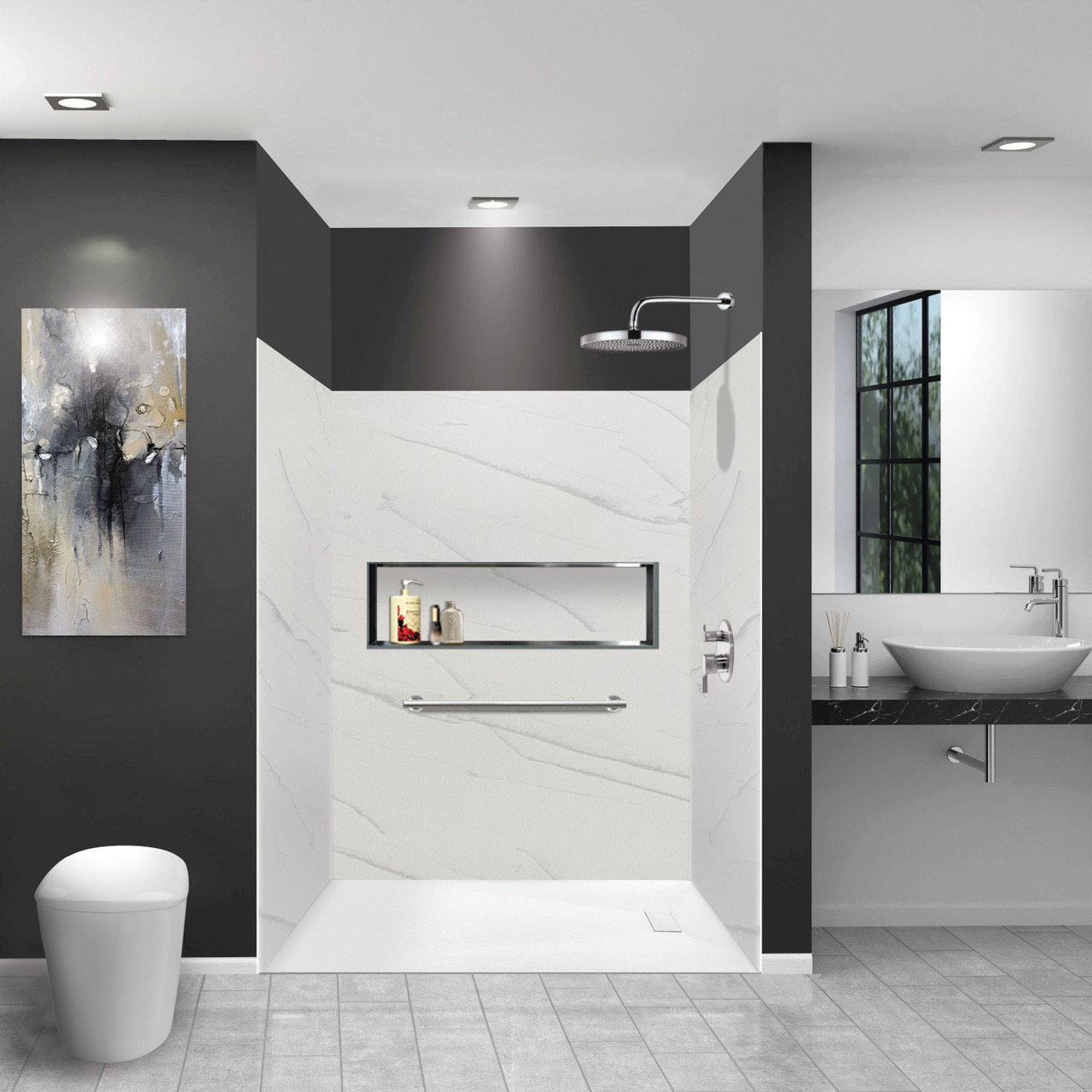 Transolid LWK603672-181 Lusso 60-in x 36-in x 72-in Glue to Wall 3-Piece Shower Wall Kit, Palladio White