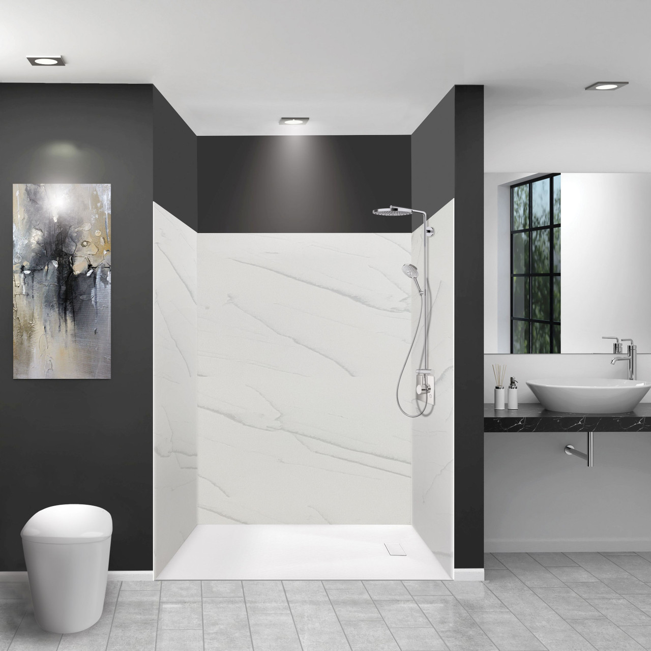 Transolid LWK603672-181 Lusso 60-in x 36-in x 72-in Glue to Wall 3-Piece Shower Wall Kit, Palladio White