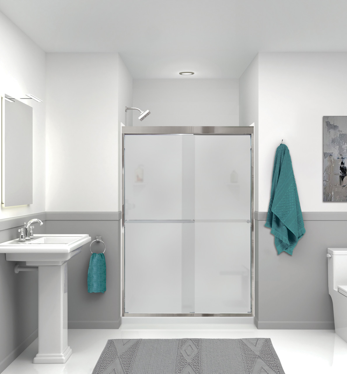 KSAE4836C-31PC 48-in x 36-in x 72-in 6-Piece Glue-on Expressions Shower Kit with Door and Accessories, White/Polished Chrome