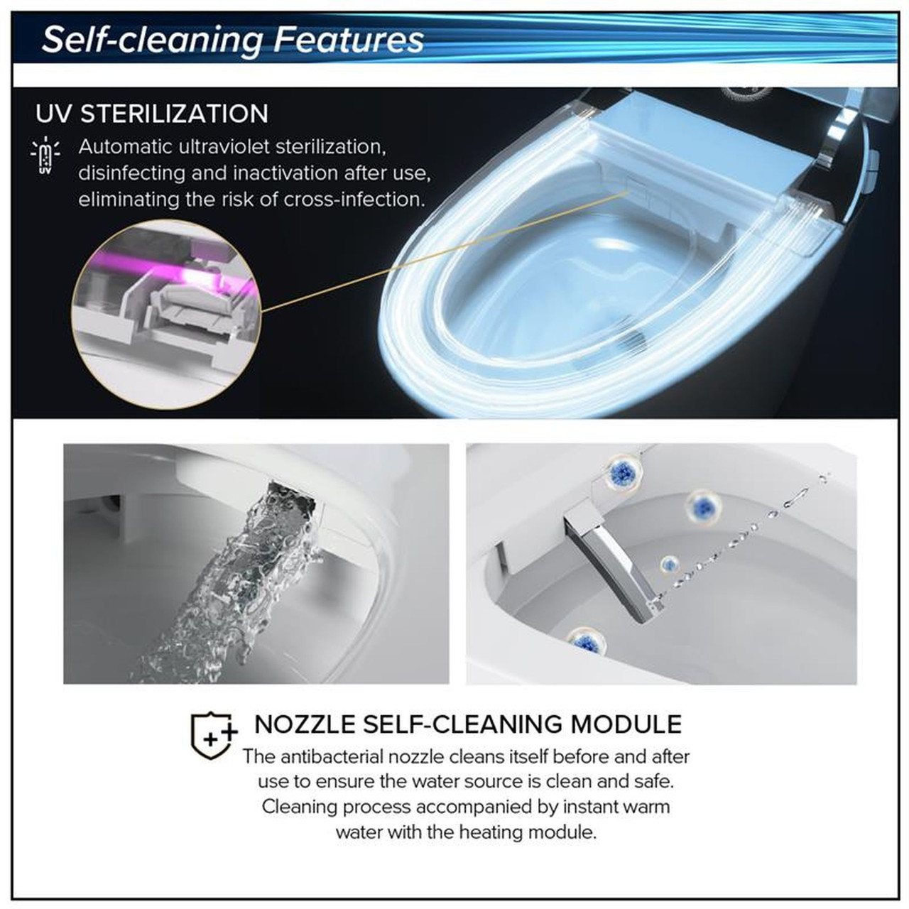 TASB-01 Azalea 1-Piece 1.45/1.08 GPF Dual Flush Elongated Smart Bidet Toilet With Sensor, White