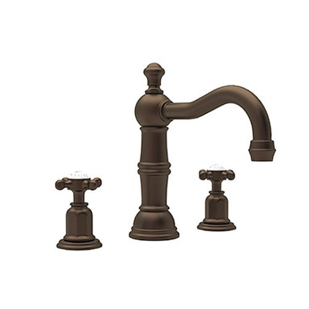 Rohl U.3721X-EB-2 Widespread Bathroom Faucet and Metal Cross Handles in English Bronze