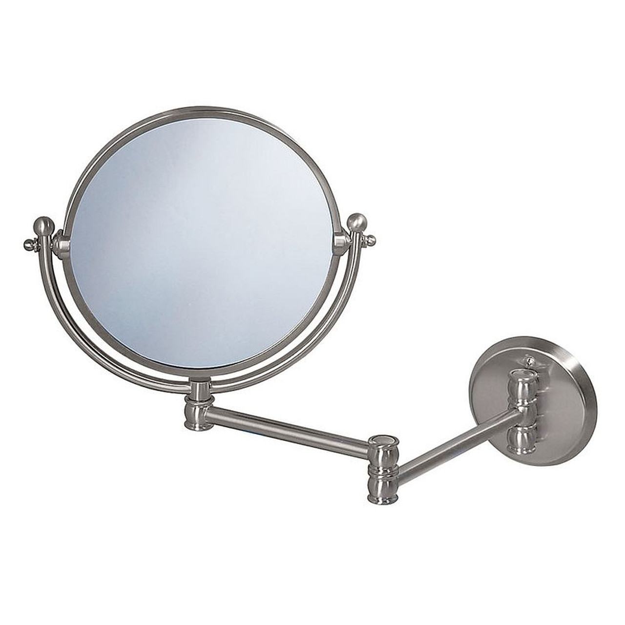 7-1/2in Diameter Swinging Adjustable Wall Mirror in Satin Nickel 7-1/2in Diameter Swinging Adjustable Wall Mirror in Satin Nickel