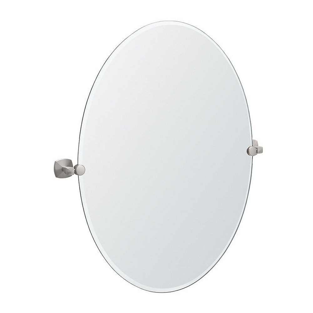 Large Oval Titling Wall Mirror in Satin Nickel