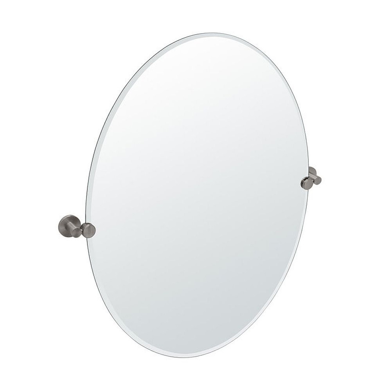 Channel Large Oval Beveled Tilting Wall Mirror in Satin Nickel Channel Large Oval Beveled Tilting Wall Mirror in Satin Nickel