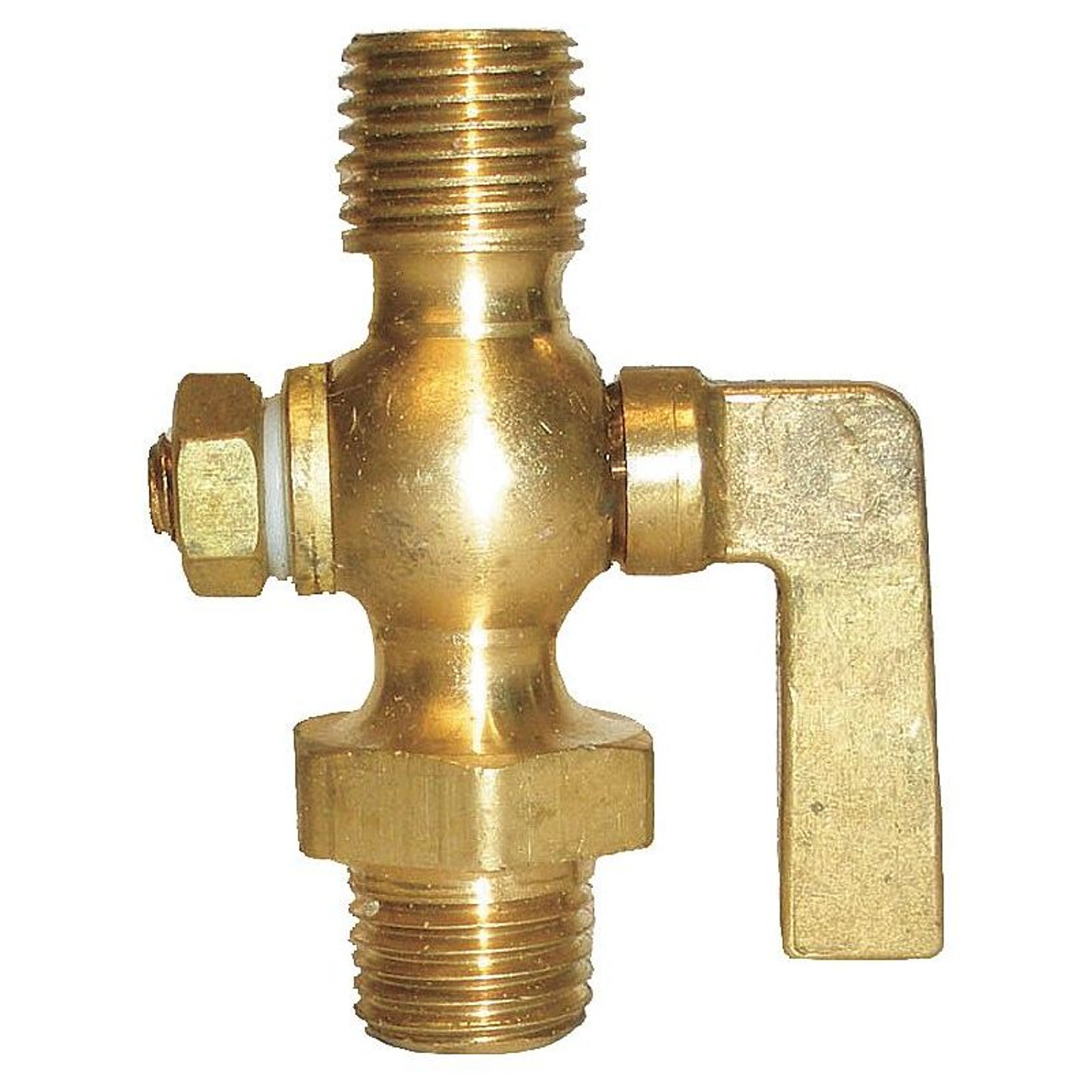 3/8-in Brass Air Cock, Nut Bottom Type, MNPT Hexagon Shoulder x MNPT Connection Type 3/8-in Brass Air Cock, Nut Bottom Type, MNPT Hexagon Shoulder x MNPT Connection Type
