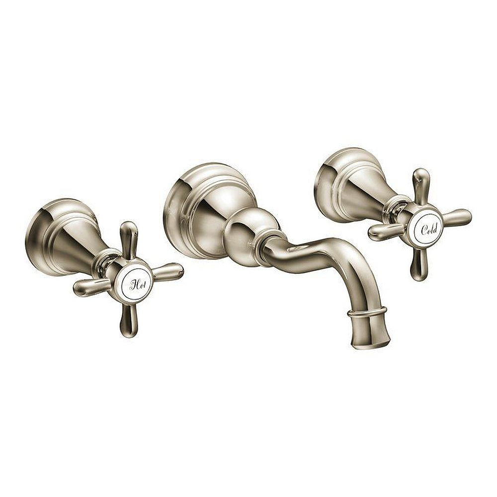 Double Handle Wall Mounted Bathroom Faucet in Nickel