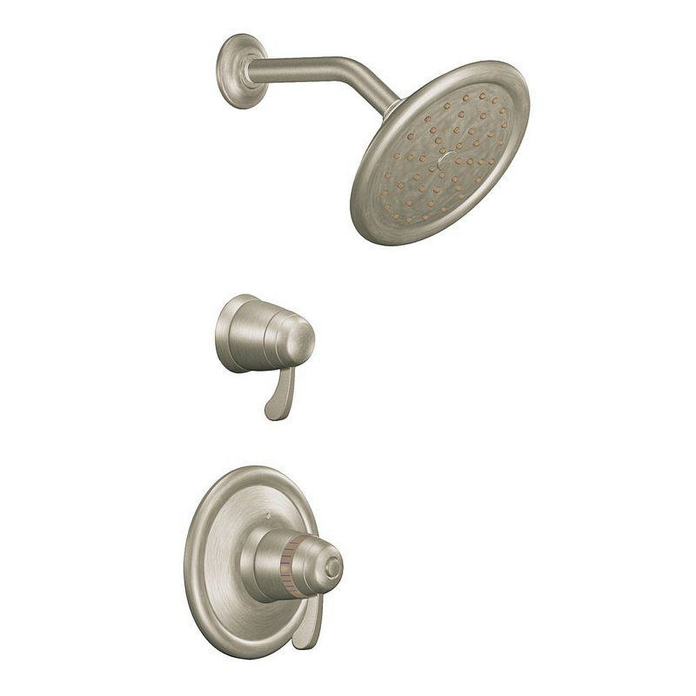 Double Handle Thermostatic Shower Trim with Rain Shower Head in Brushed Nickel