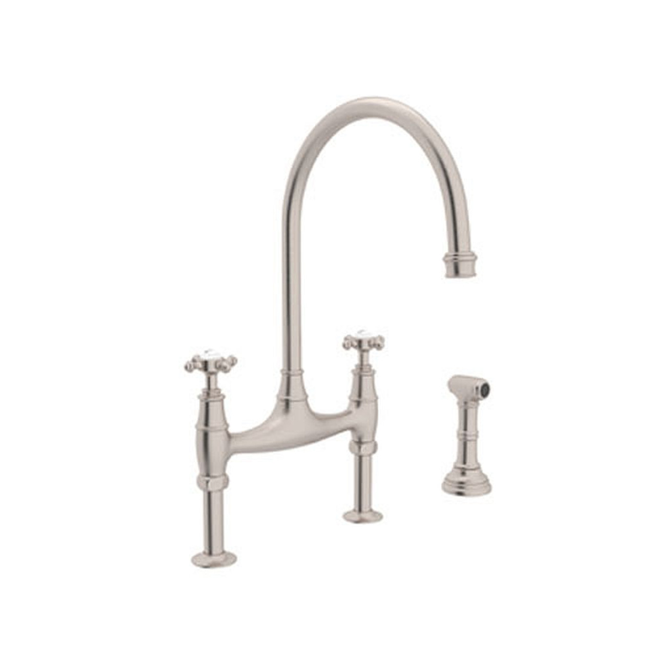 High-Arc Bridge Kitchen Faucet in Satin Nickel