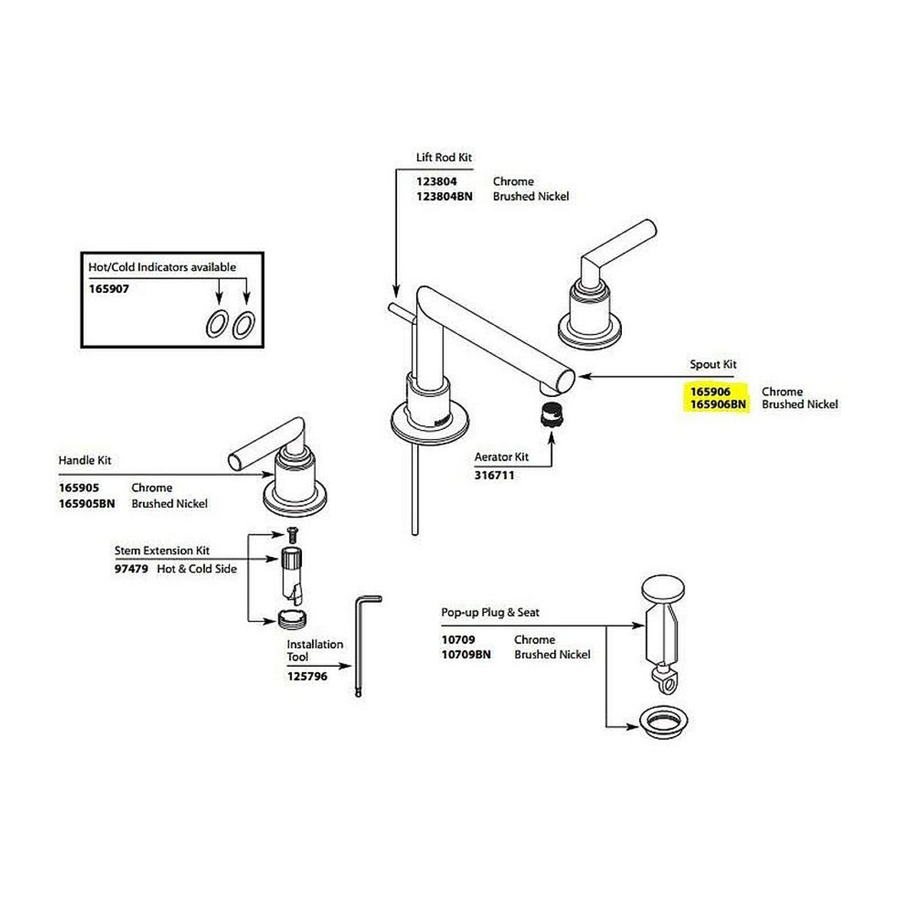 Moen 165906BN Replacement Spout Kit in Brushed Nickel