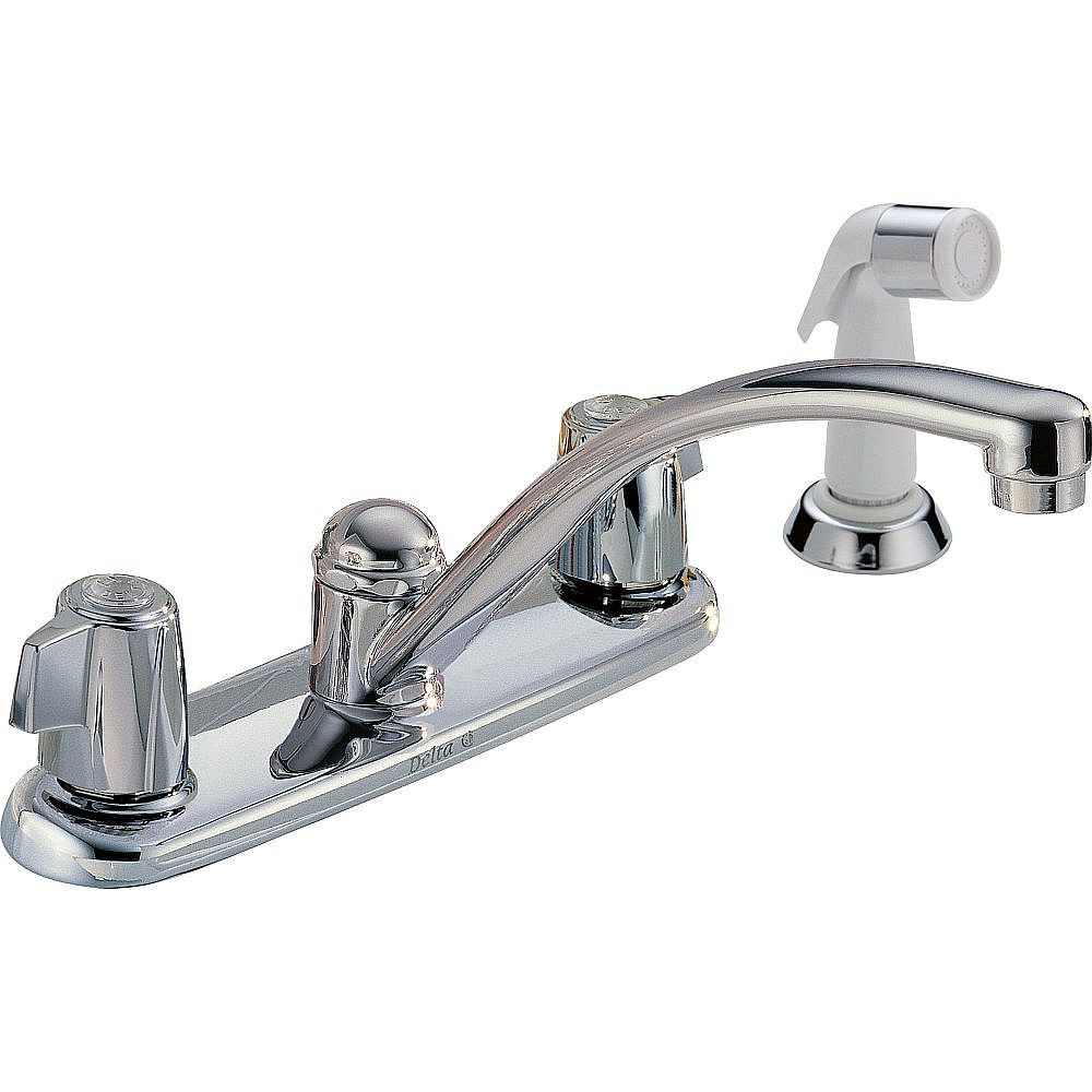 Delta 2400LF Two Handle Kitchen Faucet with Spray in Polished Chrome