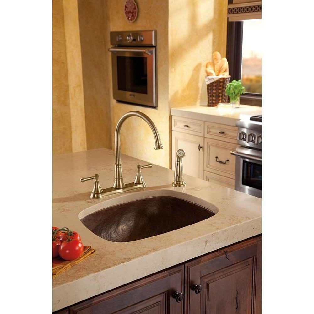 Two Handle Kitchen Faucet with Spray in Champagne Bronze