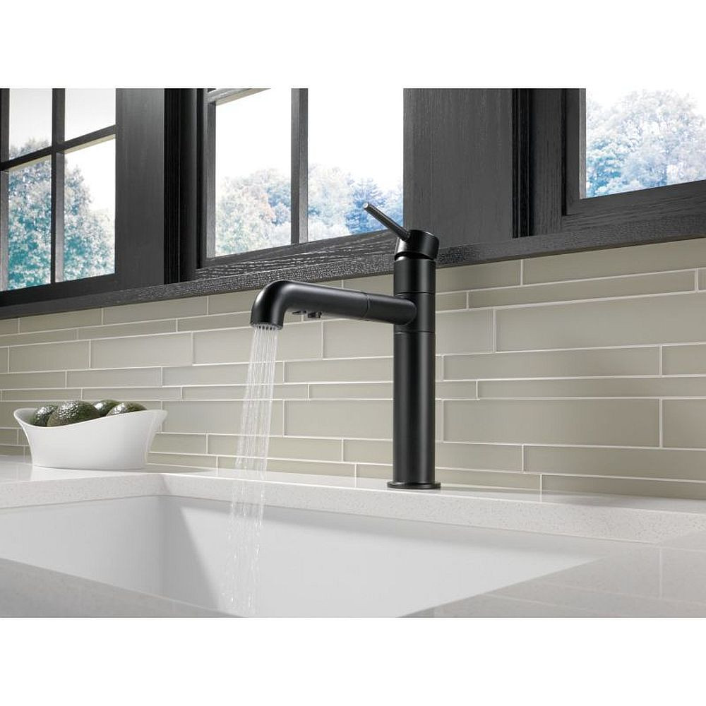 Delta 4159-BL-DST Trinsic Single Handle Pull-Out Kitchen Faucet in Matte Black