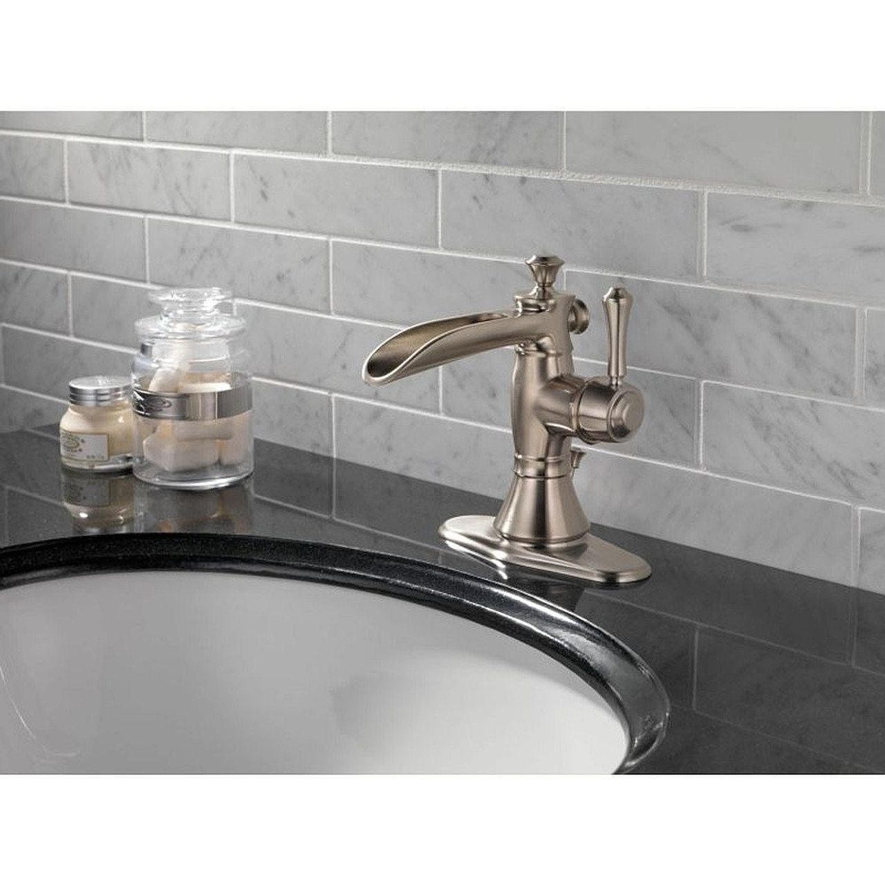 Delta 598LF-SSMPU Single Handle Lavatory Faucet with Channel Spout - Metal Pop-Up in Brilliance Stainless