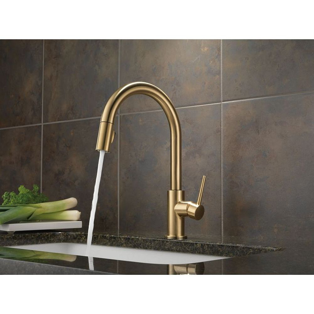 Single Handle Pull-Down Kitchen Faucet in Champagne Bronze