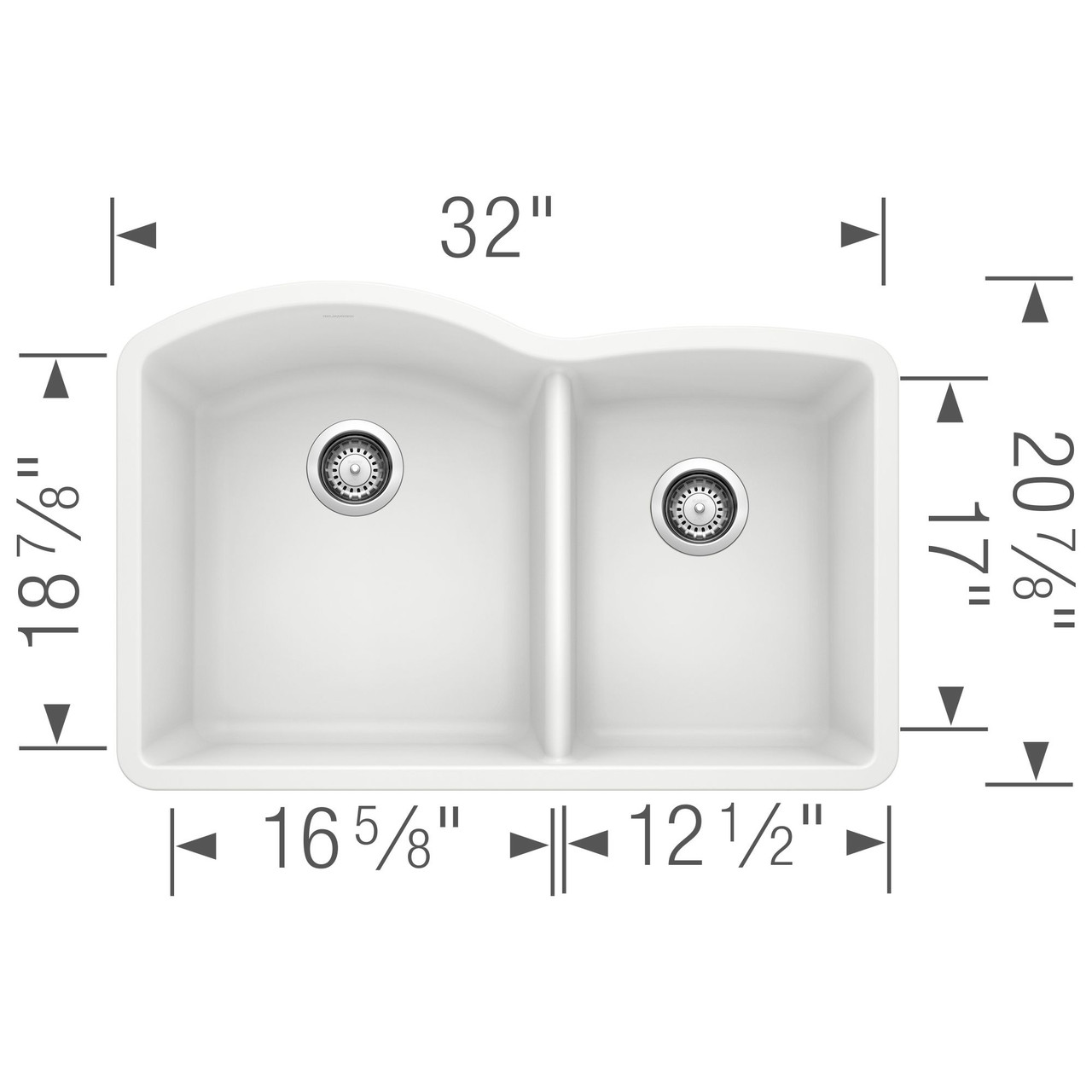 20.843-In X 32-In Double-Basin Granite Undermount Residential Kitchen Sink in White 20.843-In X 32-In Double-Basin Granite Undermount Residential Kitchen Sink in White