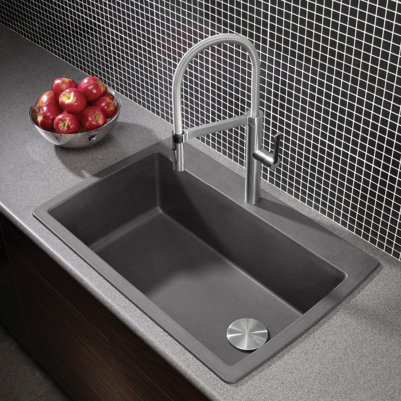 22-In X 33.5-In Single-Basin Granite Drop-In Or Undermount 1-Hole Residential Kitchen Sink in Cinder 22-In X 33.5-In Single-Basin Granite Drop-In Or Undermount 1-Hole Residential Kitchen Sink in Cinder