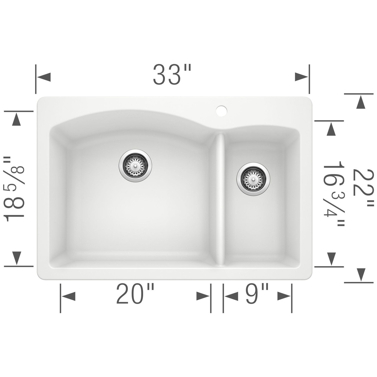 Blanco Diamond 440200 22-In X 33-In Double-Basin Multi-Mount 1-Hole Kitchen Sink