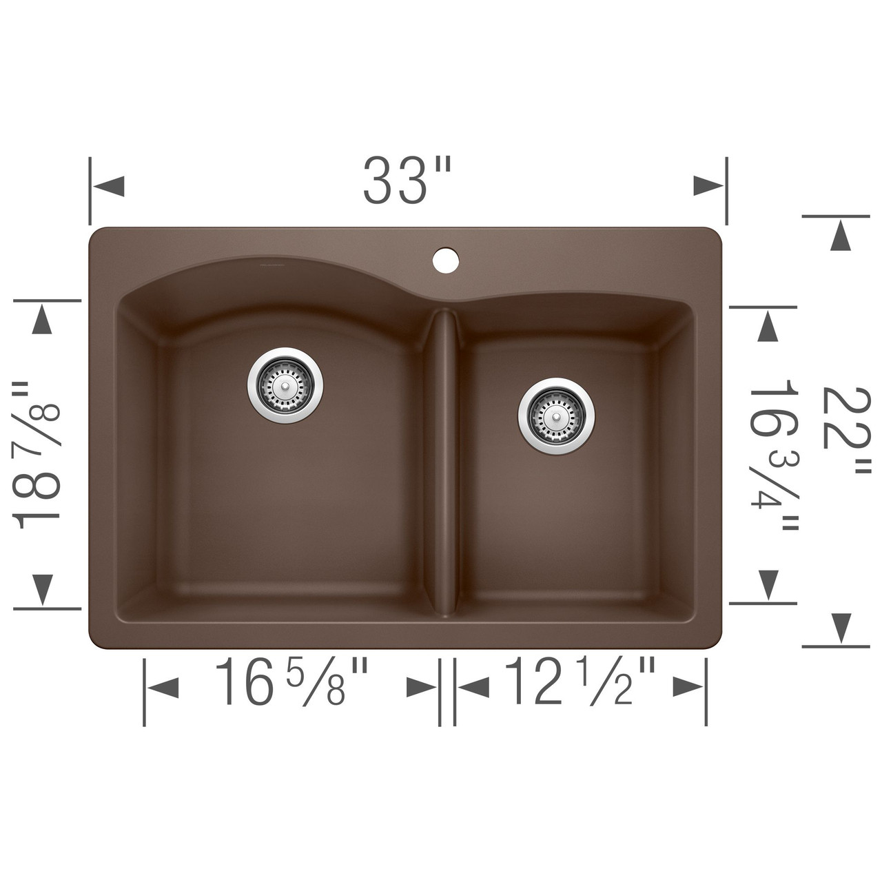 22-In X 33-In Double-Basin Granite Drop-In Or Undermount 1-Hole Residential Kitchen Sink in Cafe Brown 22-In X 33-In Double-Basin Granite Drop-In Or Undermount 1-Hole Residential Kitchen Sink in Cafe Brown
