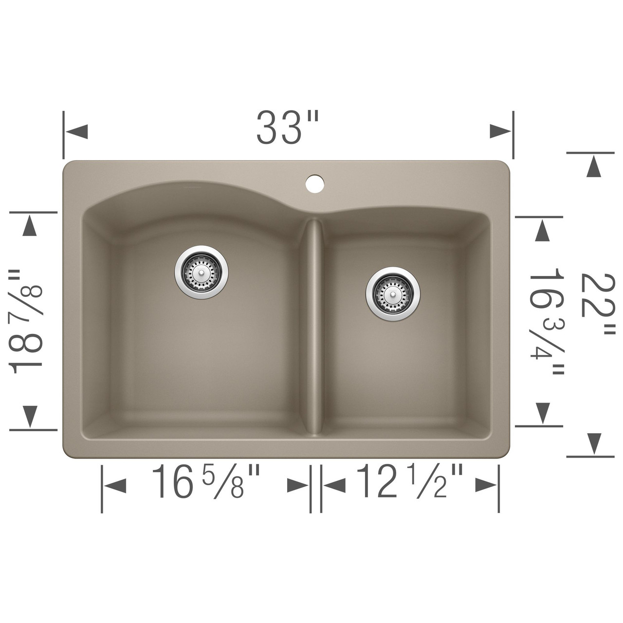22-In X 33-In Double-Basin Granite Drop-In Or Undermount 1-Hole Residential Kitchen Sink in Truffle 22-In X 33-In Double-Basin Granite Drop-In Or Undermount 1-Hole Residential Kitchen Sink in Truffle