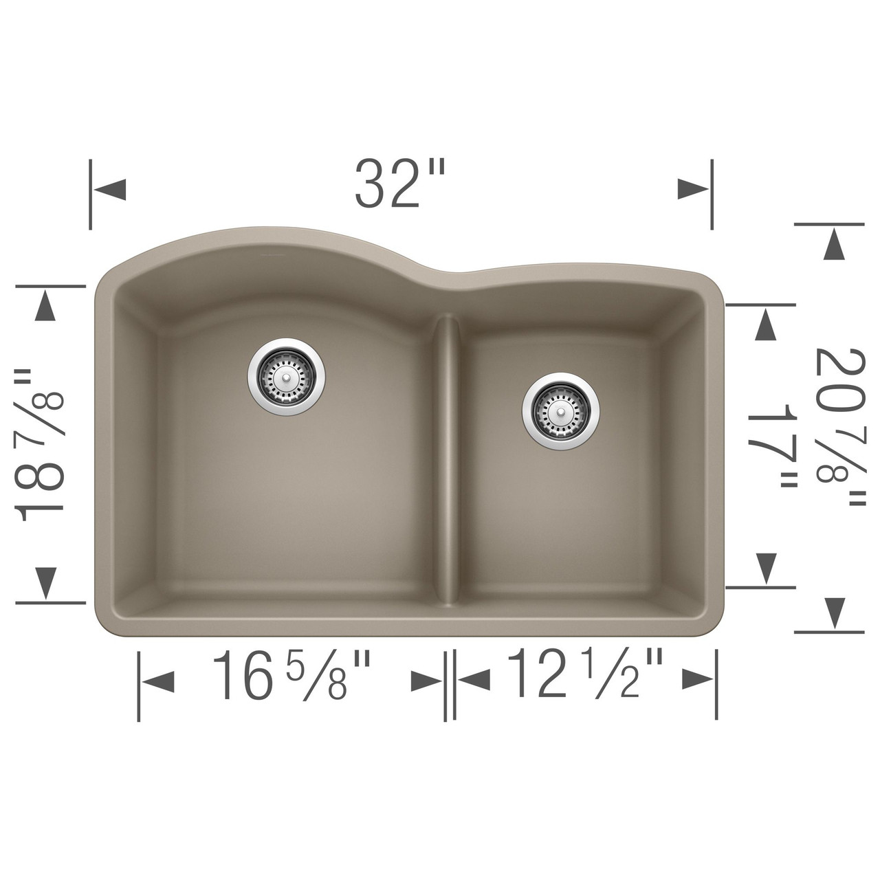 32-In X 20.875-In Double-Basin Granite Undermount 2-Hole Residential Kitchen Sink in Truffle 32-In X 20.875-In Double-Basin Granite Undermount 2-Hole Residential Kitchen Sink in Truffle