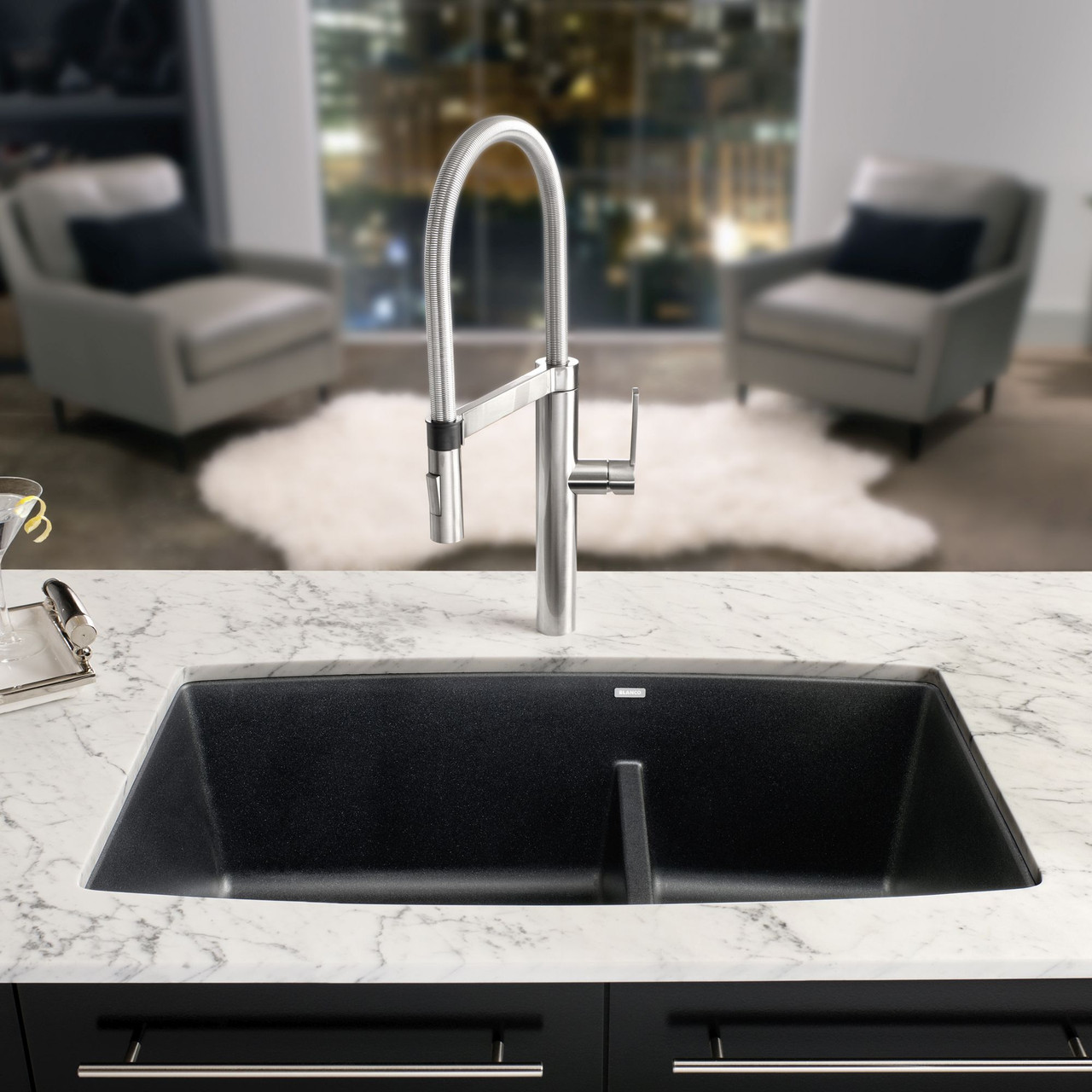 19-In X 33-In Double-Basin Granite Undermount Residential Kitchen Sink in Anthracite 19-In X 33-In Double-Basin Granite Undermount Residential Kitchen Sink in Anthracite