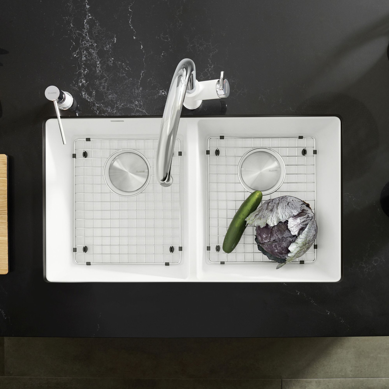 18.12-In X 29.75-In Double-Basin Granite Undermount Kitchen Sink in White 18.12-In X 29.75-In Double-Basin Granite Undermount Kitchen Sink in White