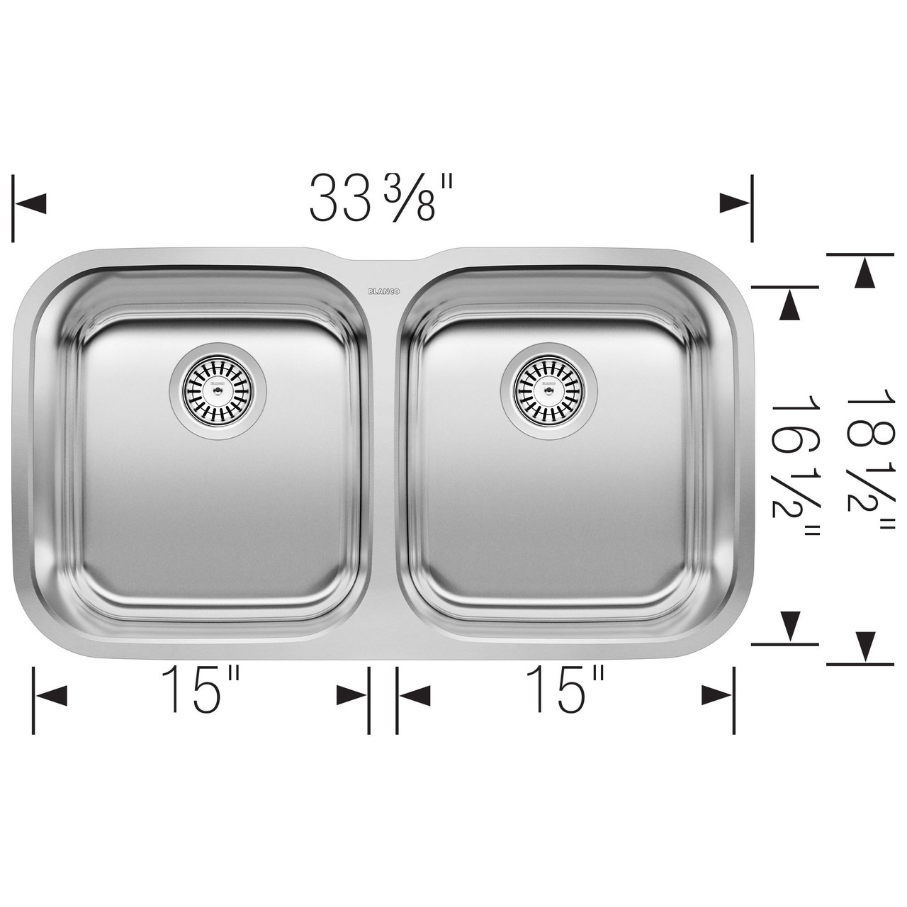 18.5-In X 33.33-In Double-Basin Undermount Kitchen Sink in Stainless Steel