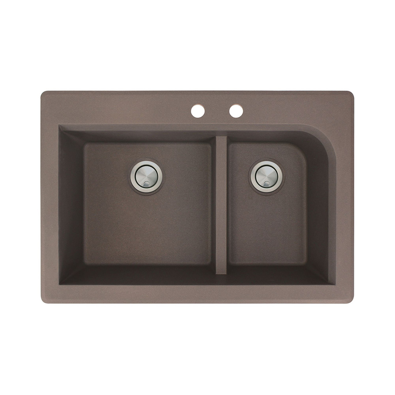 33-in X 22-in X 9.5-in silQ Granite Kitchen Sink with 1-3/4 J-Shaped Double Offset Bowls, Drop-in Installation, with 2 CD Faucet Holes, In Espresso