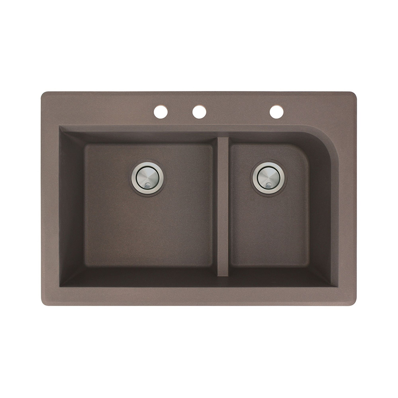 33-in X 22-in X 9.5-in silQ Granite Kitchen Sink with 1-3/4 J-Shaped Double Offset Bowls, Drop-in Installation, with 3 CBE Faucet Holes, In Espresso