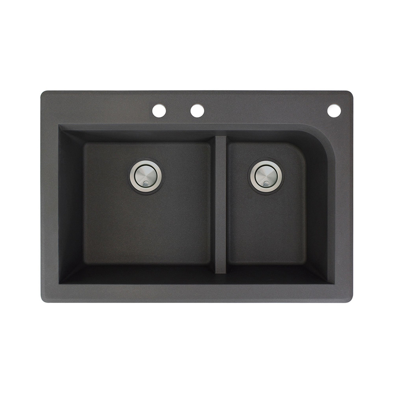 33-in X 22-in X 9.5-in silQ Granite Kitchen Sink with 1-3/4 J-Shaped Double Offset Bowls, Drop-in Installation, with 3 CBF Faucet Holes, In Black
