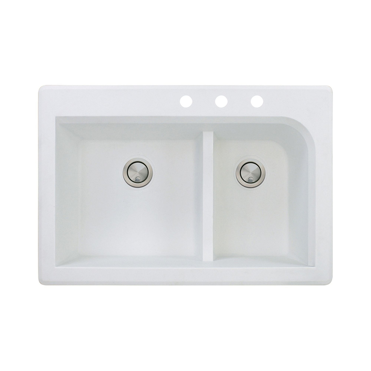 33-in X 22-in X 9.5-in silQ Granite Kitchen Sink with 1-3/4 J-Shaped Double Offset Bowls, Drop-in Installation, with 3 CDE Faucet Holes, In White