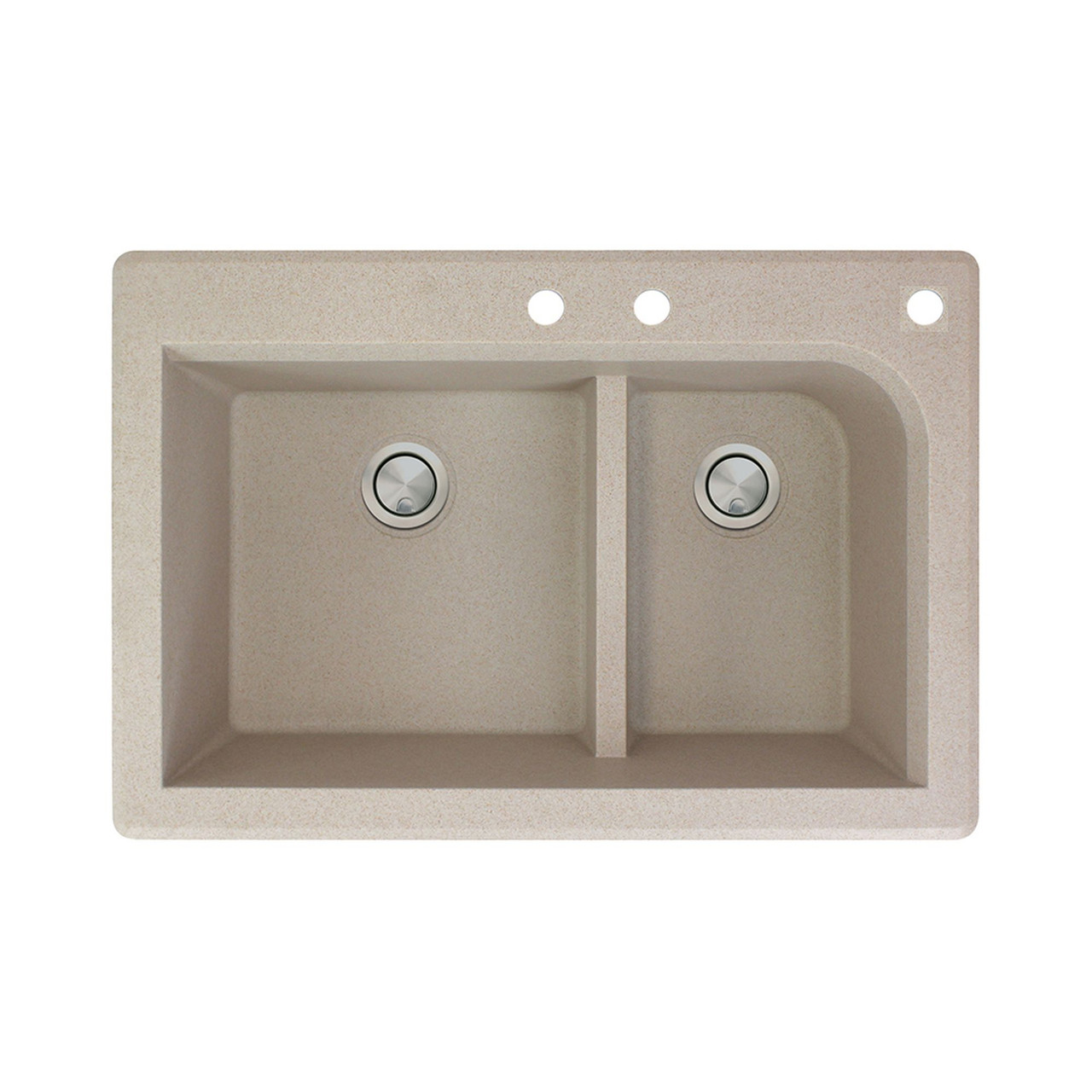 33-in X 22-in X 9.5-in silQ Granite Kitchen Sink with 1-3/4 J-Shaped Double Offset Bowls, Drop-in Installation, with 3 CDF Faucet Holes, In Café Latte
