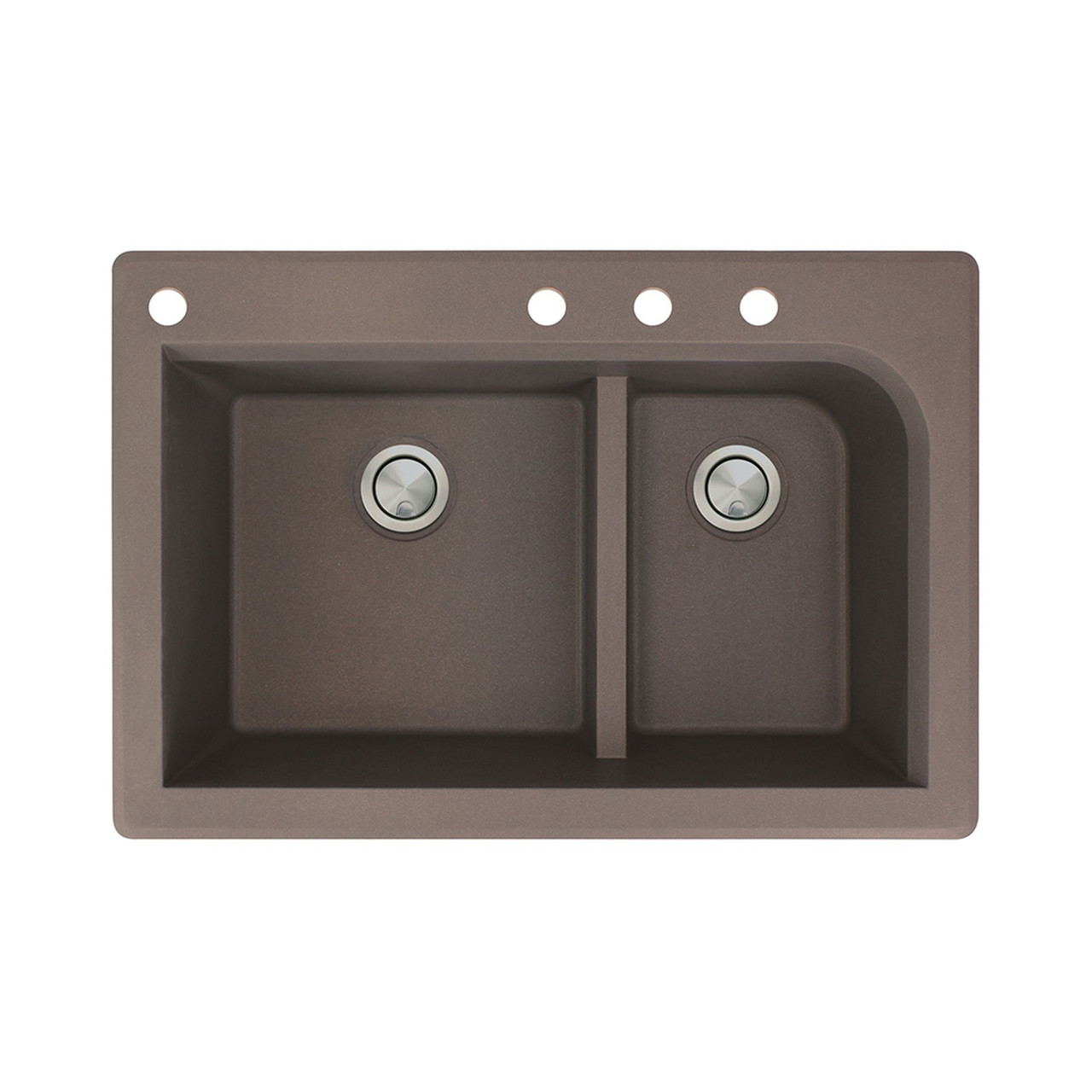 33-in X 22-in X 9.5-in silQ Granite Kitchen Sink with 1-3/4 J-Shaped Double Offset Bowls, Drop-in Installation, with 4 CADE Faucet Holes, In Espresso