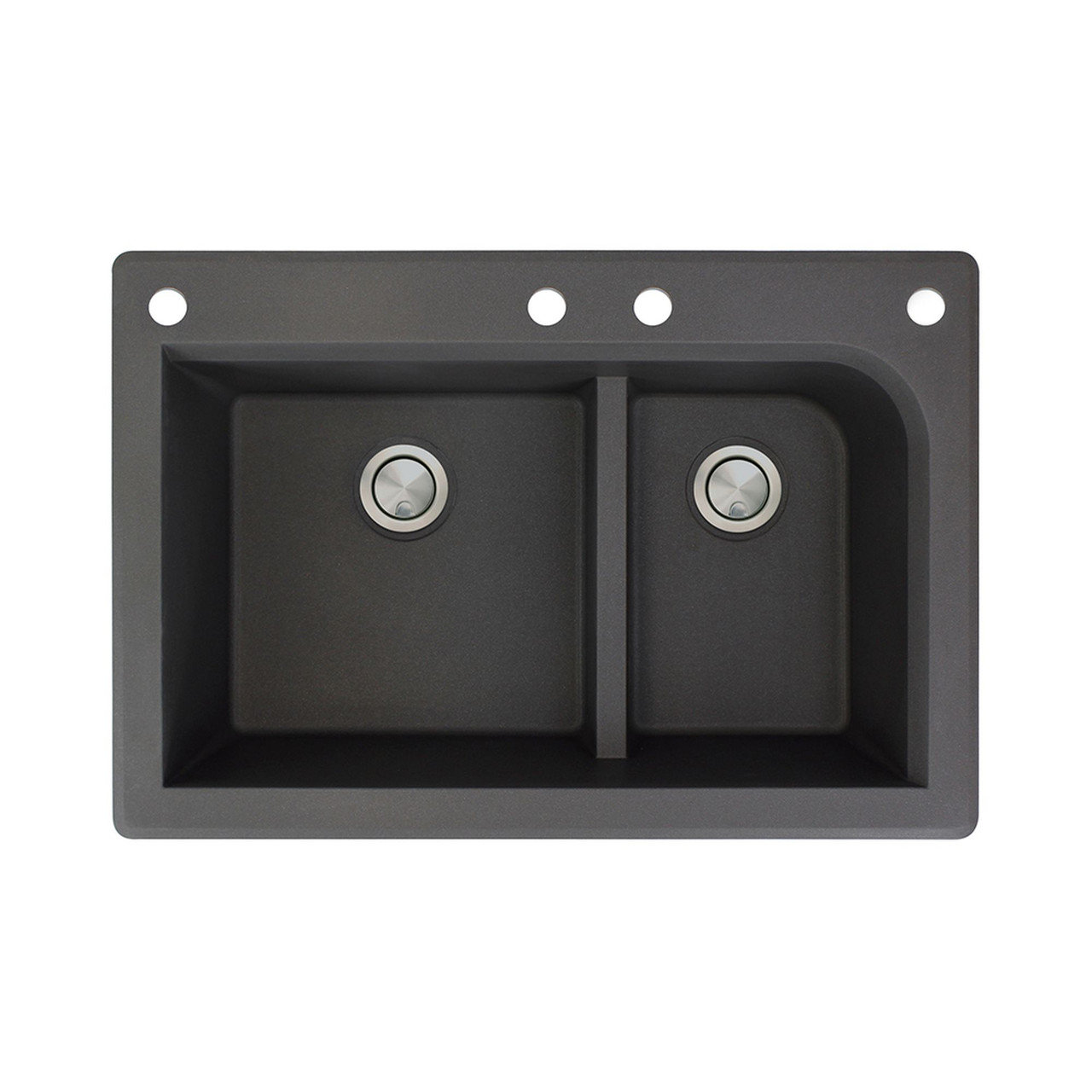 33-in X 22-in X 9.5-in silQ Granite Kitchen Sink with 1-3/4 J-Shaped Double Offset Bowls, Drop-in Installation, with 4 CADF Faucet Holes, In Black
