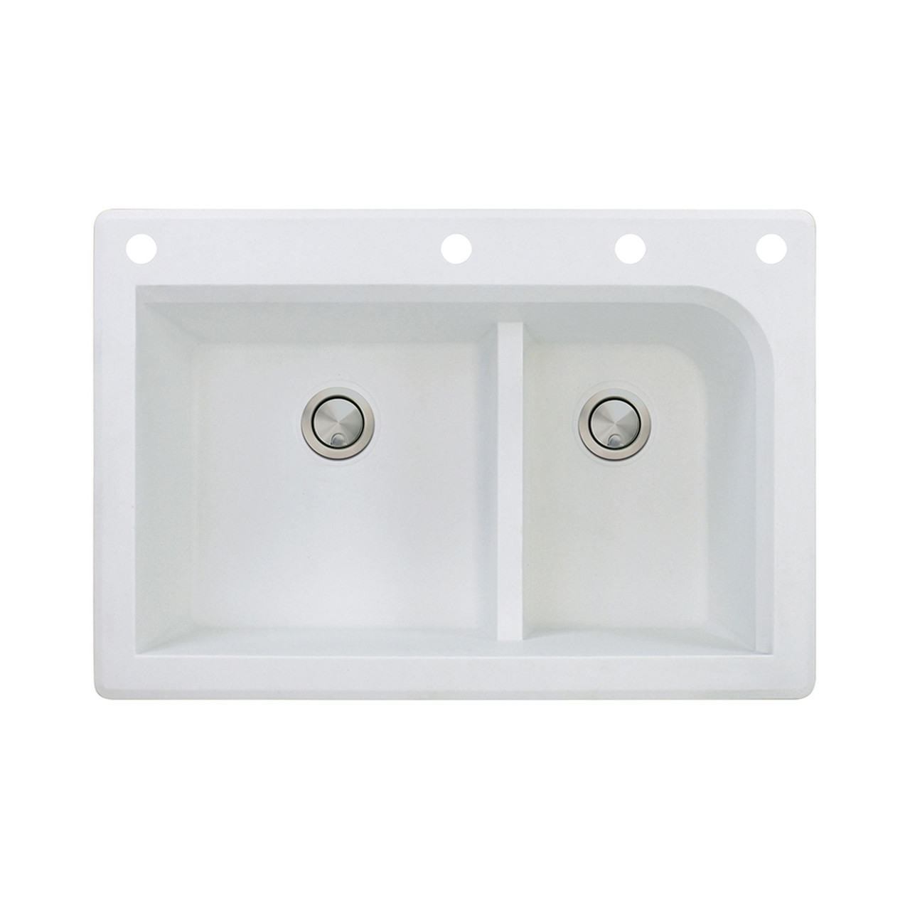 33-in X 22-in X 9.5-in silQ Granite Kitchen Sink with 1-3/4 J-Shaped Double Offset Bowls, Drop-in Installation, with 4 CAEF Faucet Holes, In White