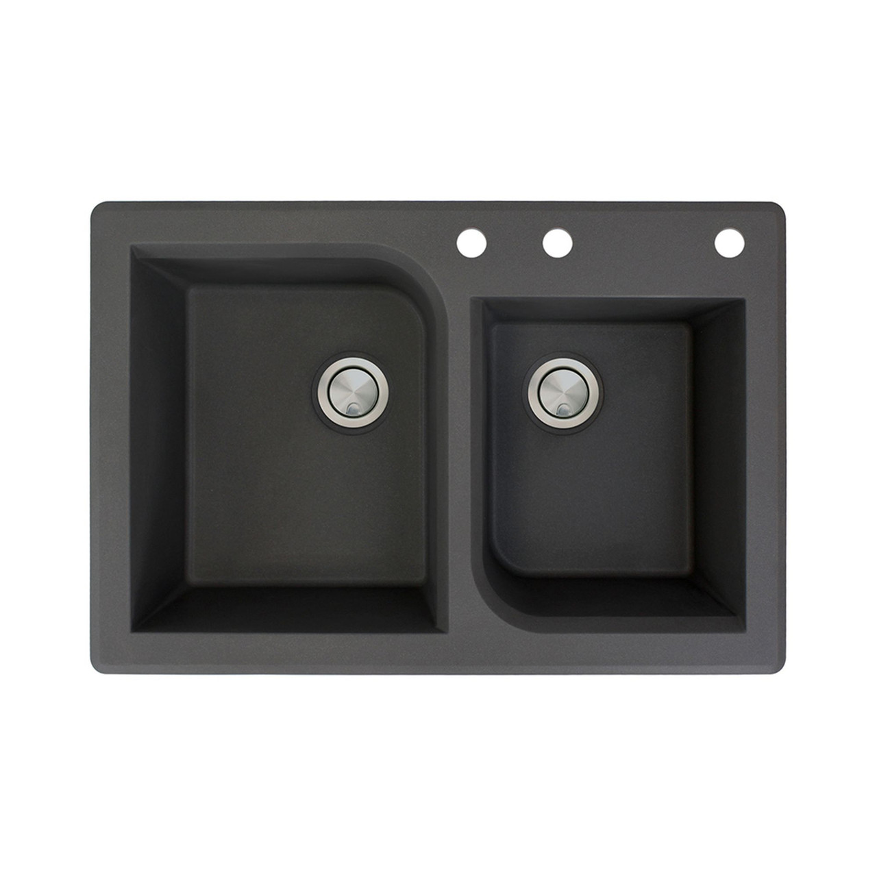 33-in X 22-in X 9.5-in silQ Granite Kitchen Sink with 1-3/4 Double Offset Bowls, Drop-in Installation, with 3 ABD Faucet Holes, In Black