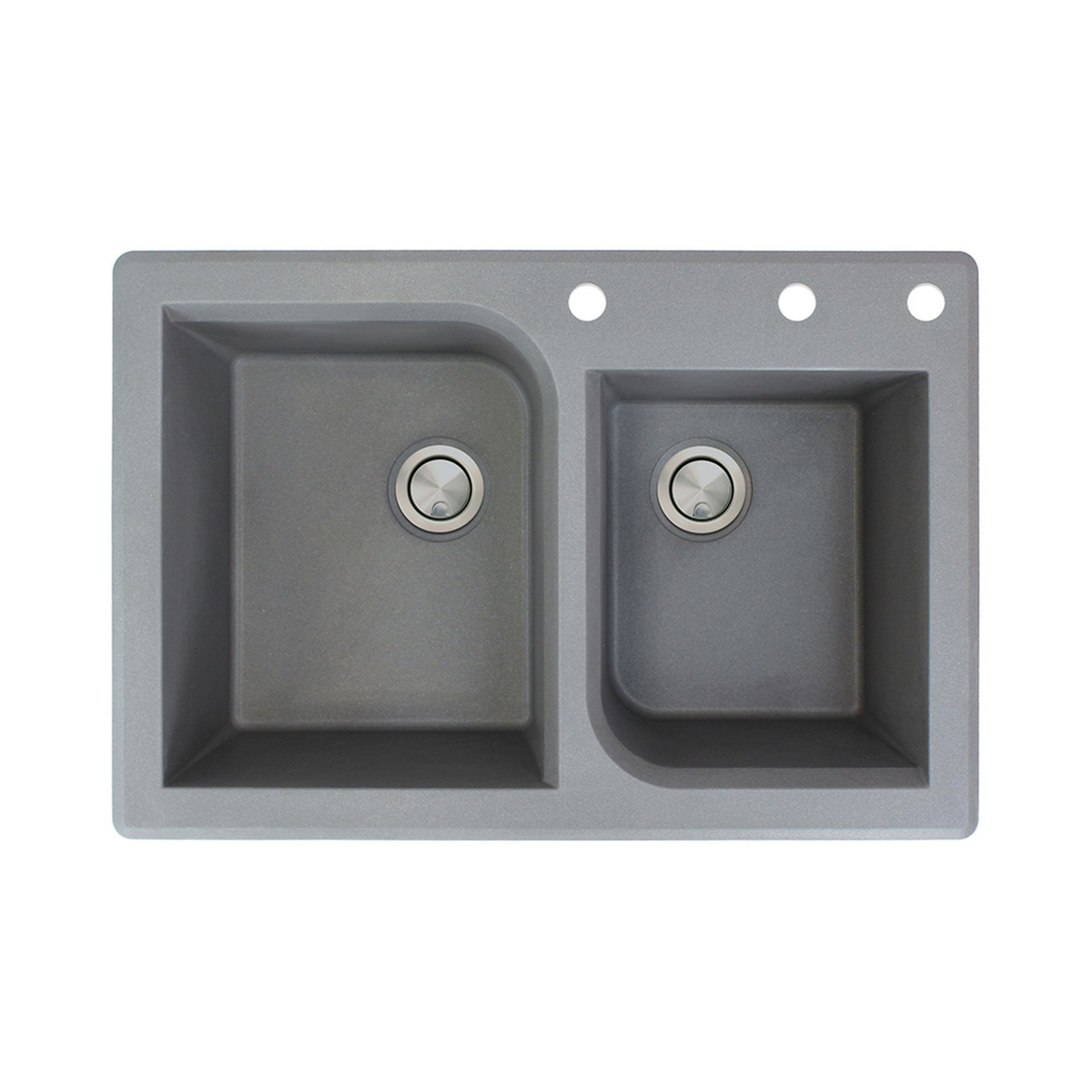 33-in X 22-in X 9.5-in silQ Granite Kitchen Sink with 1-3/4 Double Offset Bowls, Drop-in Installation, with 3 ACD Faucet Holes, In Grey