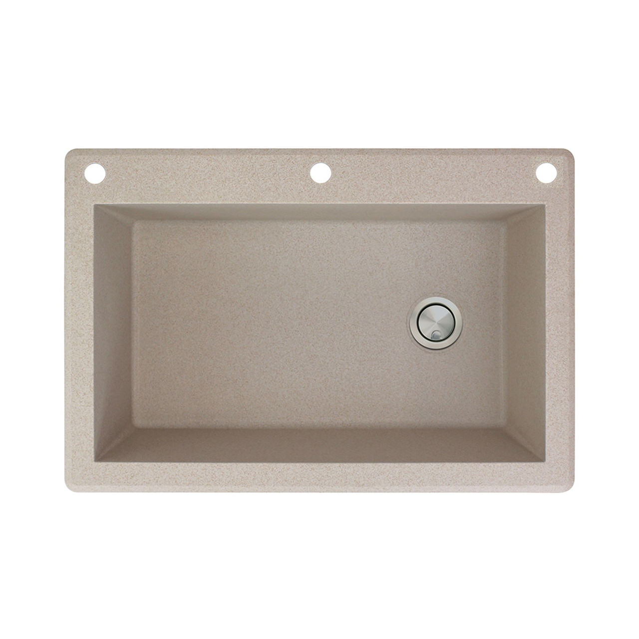 33-in X 22-in X 9.5-in silQ Granite Kitchen Sink with Super Single Offset Bowl, Drop-in Installation, with 3 CAE Faucet Holes, In Café Latte