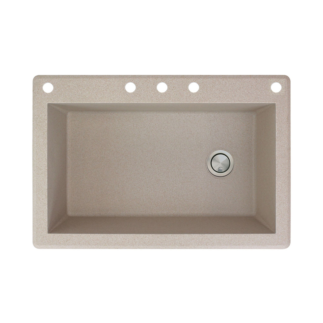 33-in X 22-in X 9.5-in silQ Granite Kitchen Sink with Super Single Offset Bowl, Drop-in Installation, with 5 CABDE Faucet Holes, In Café Latte