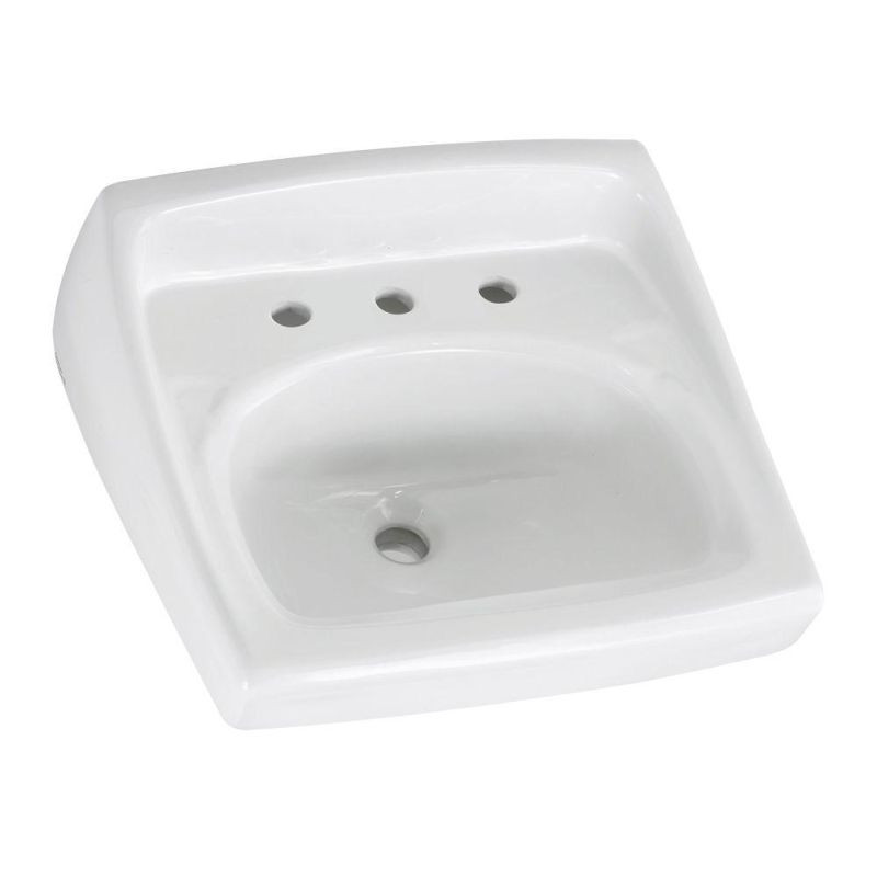 Wall Mounted Lavatory Sink for Wall Hangers (included) or Concealed Arms (not included) with Three Faucet Holes (8 Centers) in White