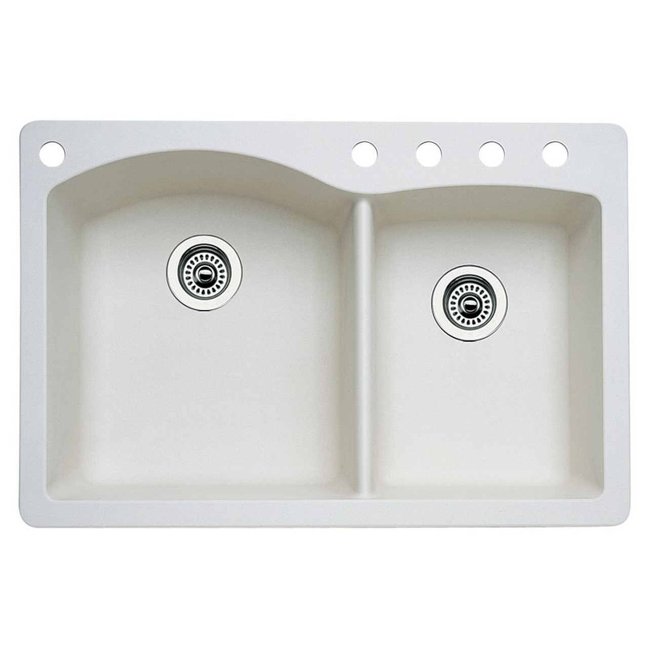 Blanco 440217-5 22-In X 33-In Double-Basin Granite Drop-In Or Undermount 5-Hole Residential Kitchen Sink in Biscuit Blanco 440217-5 22-In X 33-In Double-Basin Granite Drop-In Or Undermount 5-Hole Residential Kitchen Sink in Biscuit