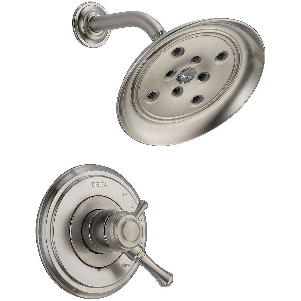 Delta T17297-SS Cassidy Dual Function Pressure Balanced Shower Trim with H2Okinetic and Integrated Volumn Control Less Rough-in in Brilliance Stainless