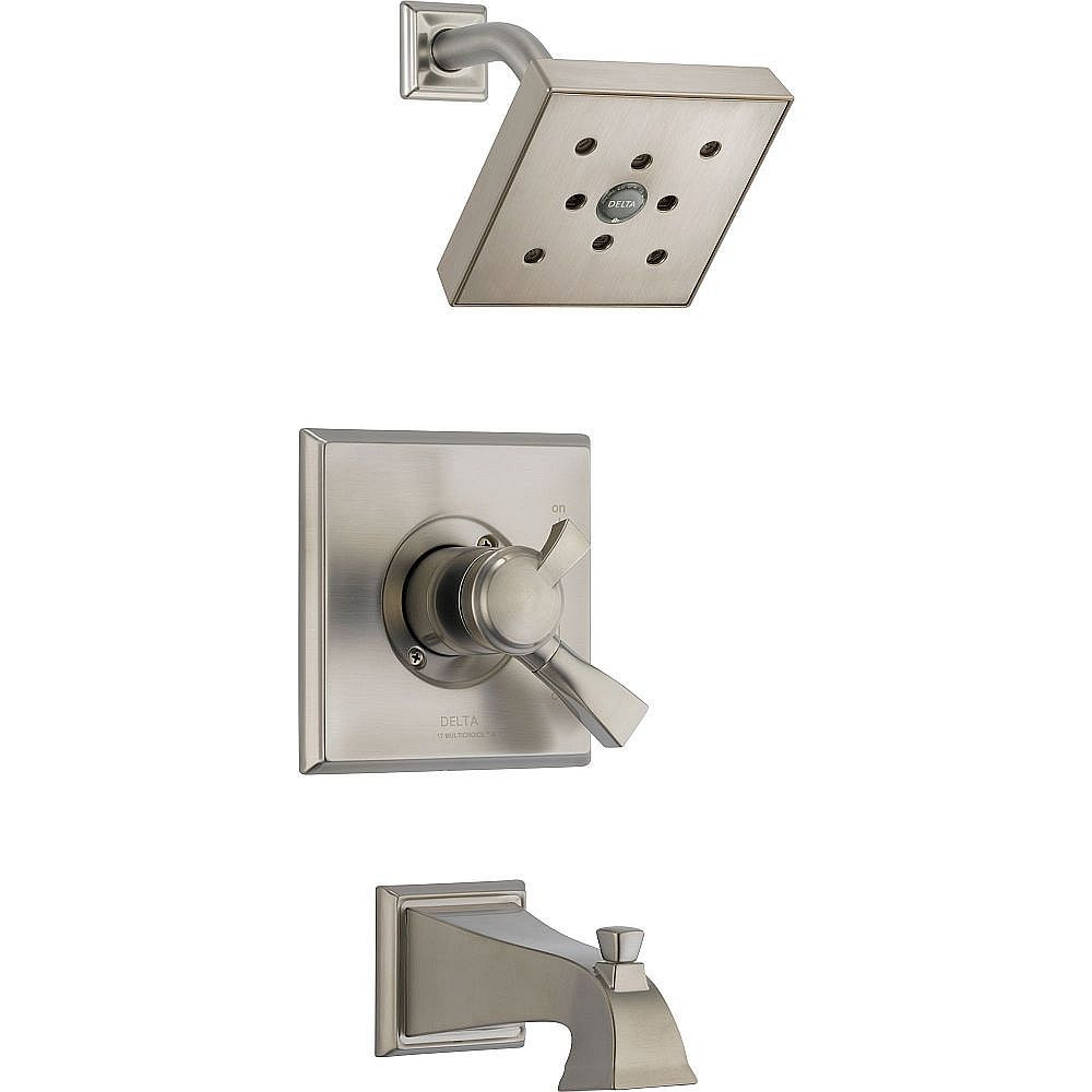 Delta T17451-SSH2O Dual Function Pressure Balanced Bath and Shower Trim with H2Okinetic Shower Head and Integrated Volume Control Less Rough-in in Brilliance Stainless