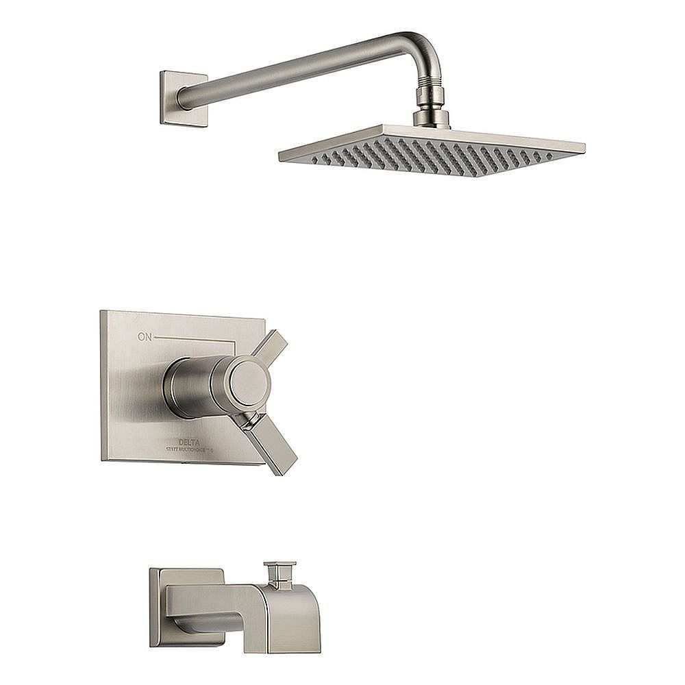 Dual Function Pressure Balanced Thermostatic Bath and Shower Trim with Internal Volumn Control Less Rough-in in Brilliance Stainless