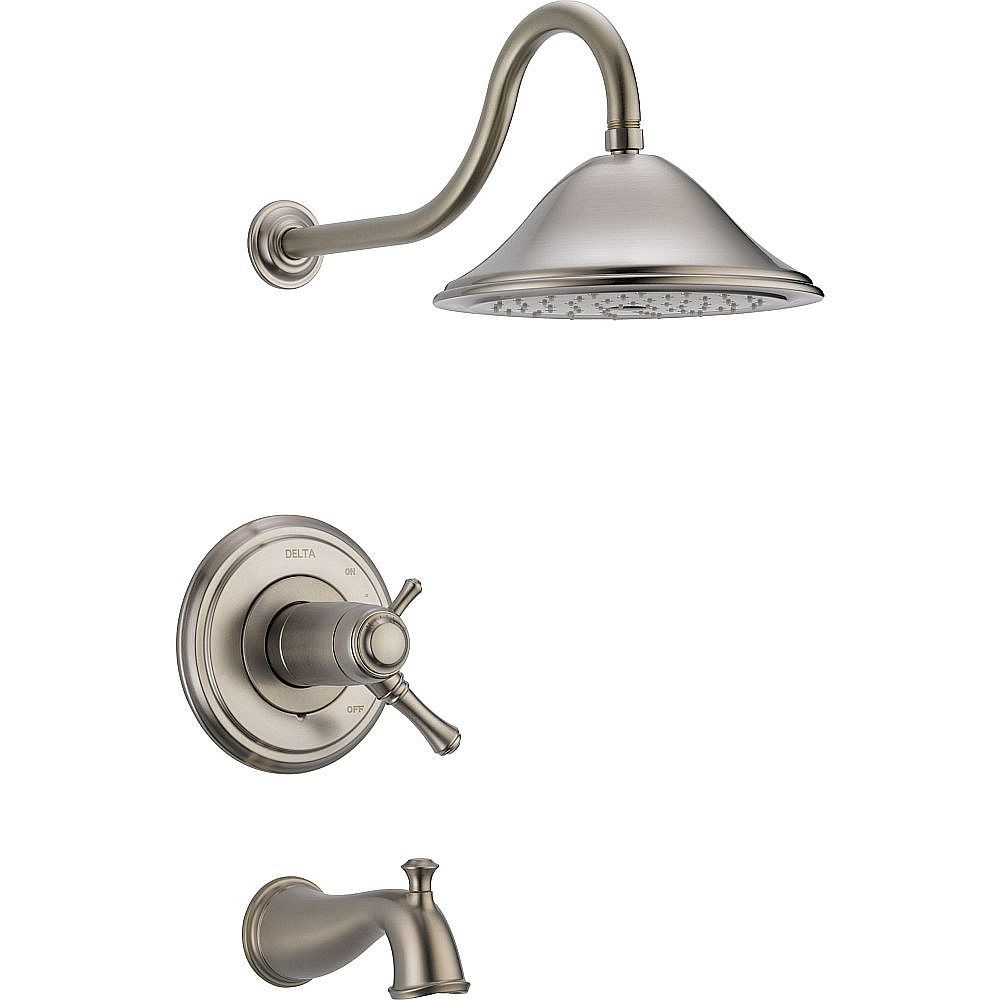 Delta T17T497-SS Cassidy Dual Function Pressure Balanced Thermostatic Bath and Shower Trim with Internal Volumn Control Less Rough-in in Brilliance Stainless
